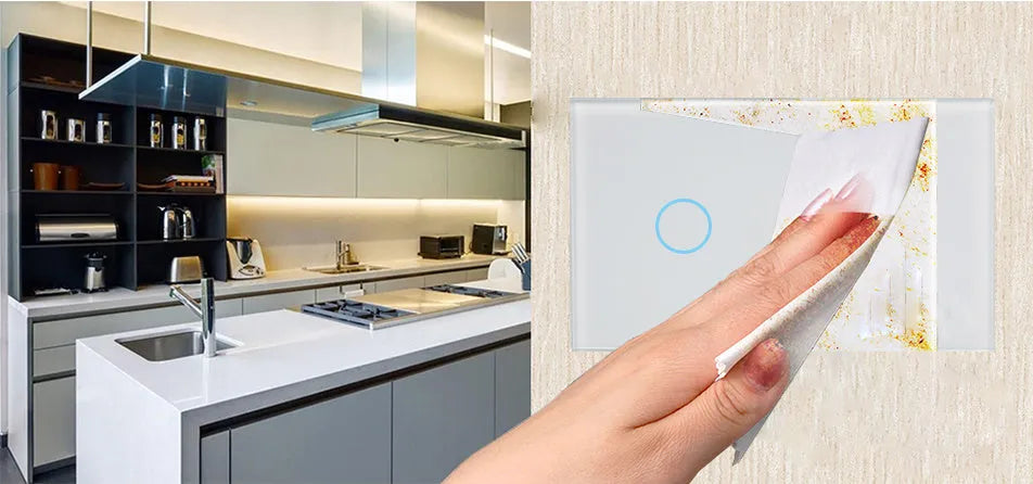 2-gang RF remote control wall touch switch with tempered glass panel in white finish