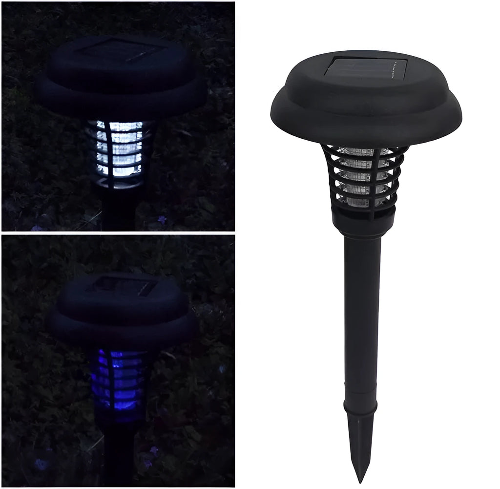 Black solar mosquito lawn lamp with 14cm head and 42cm height on grass