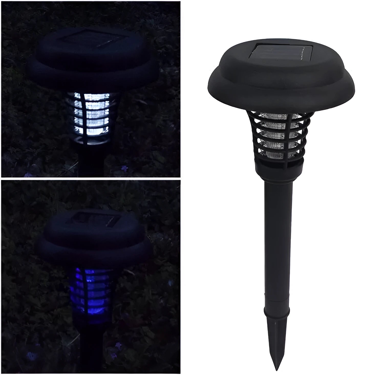 Black solar mosquito lawn lamp with 14cm head and 42cm height on grass