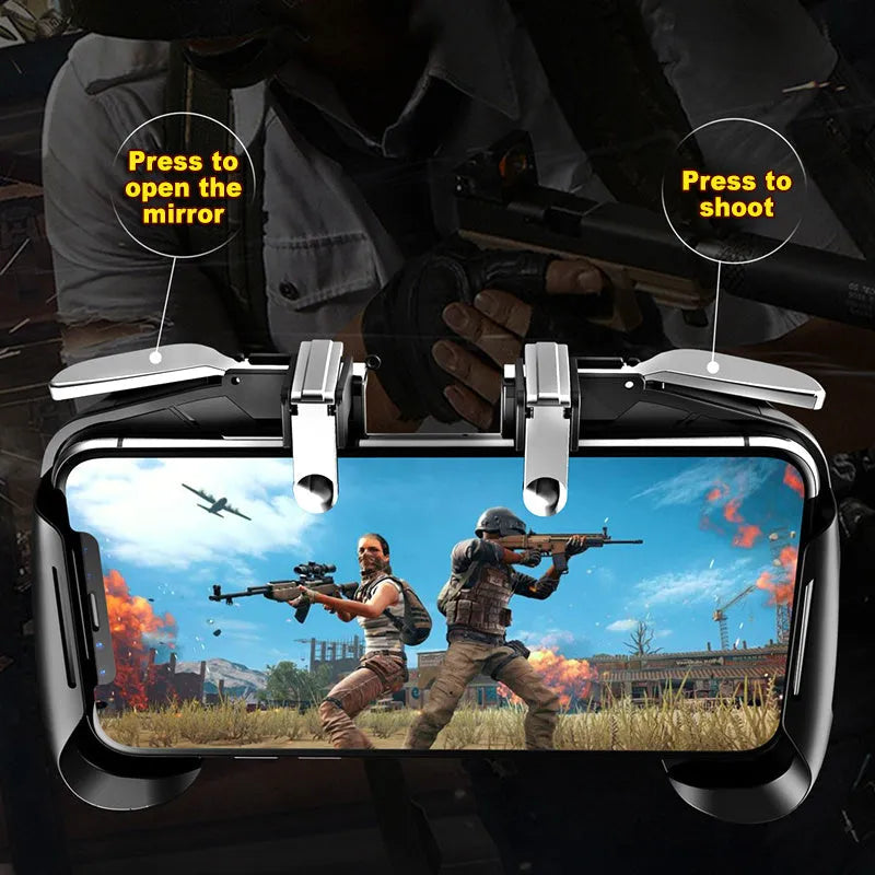 Adjustable mobile game handle showing telescopic clamp in black colour