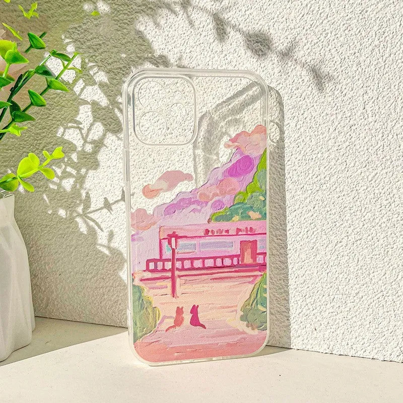 Soft silicone mobile phone case with colourful cartoon two cat design for iPhone models