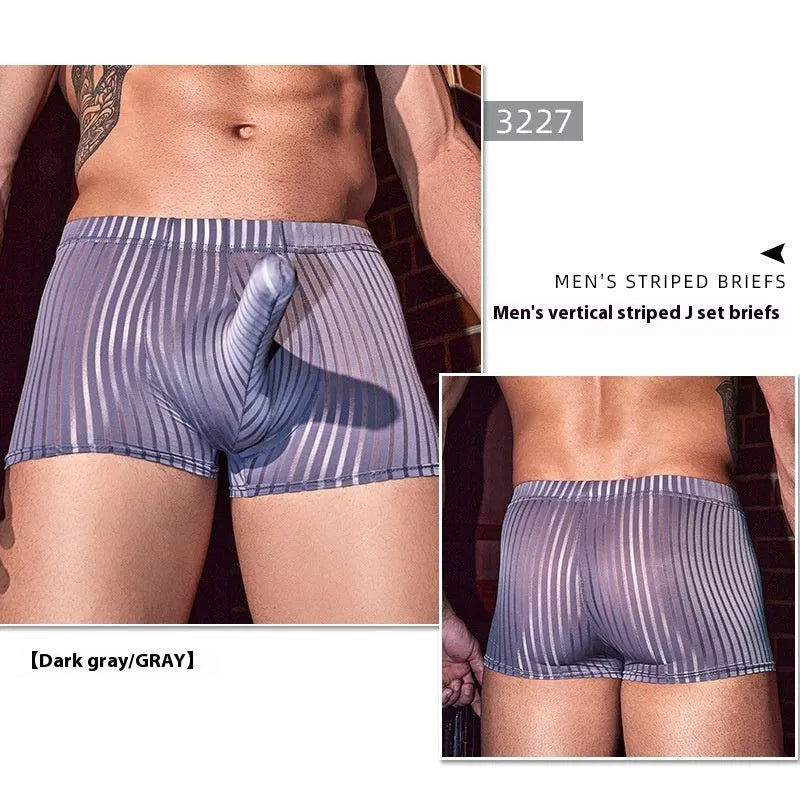 Men's striped boxer briefs in black colour showing vertical stripe design