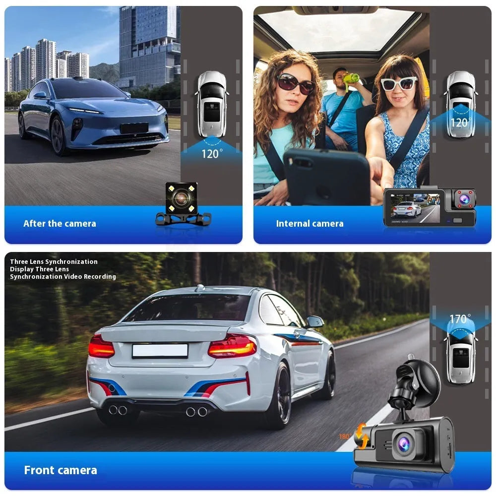 WiFi-enabled car dash cam with 2-inch screen for front and rear vehicle recording and parking aid display