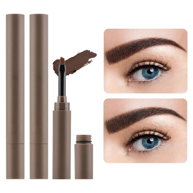 Double-headed eyebrow cream showing pencil and powder ends with five shade options displayed
