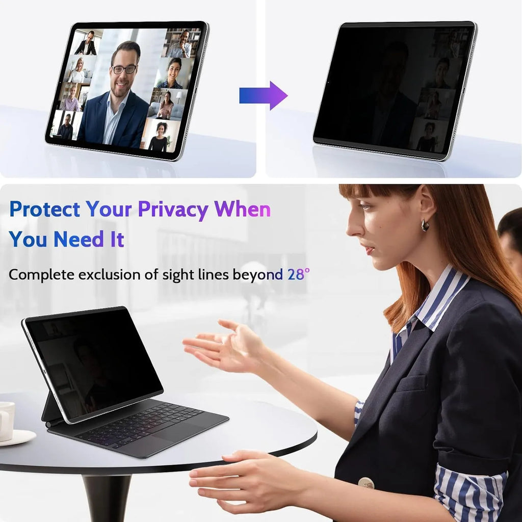 Magnetic iPad privacy film with storage clip for screen protection on various iPad models