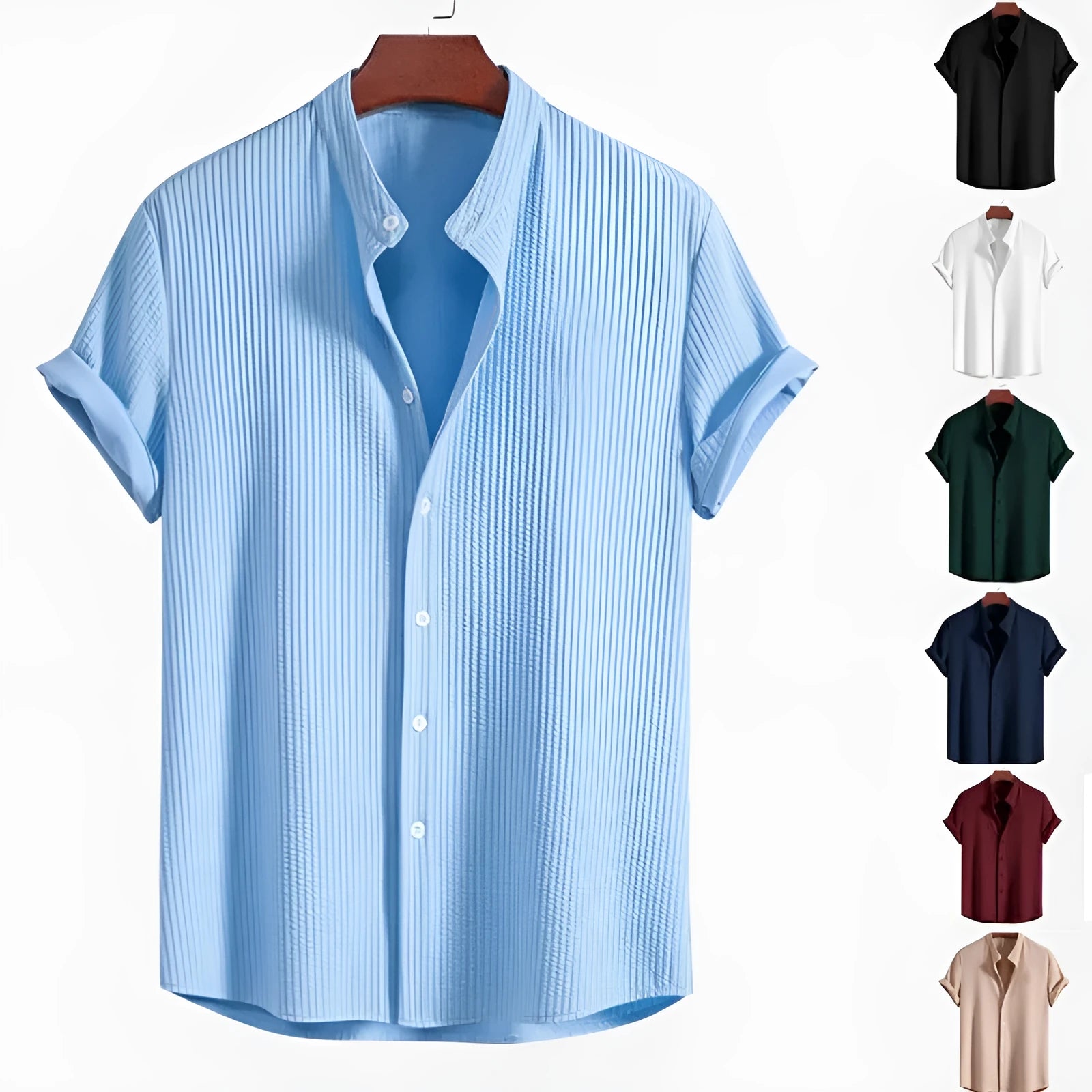 Men's loose short sleeve polyester shirt in wine red colour showing front view