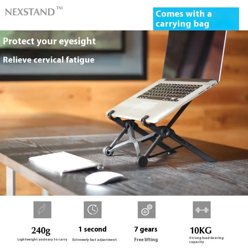 Portable folding computer bracket with adjustable height in sagacious black colour
