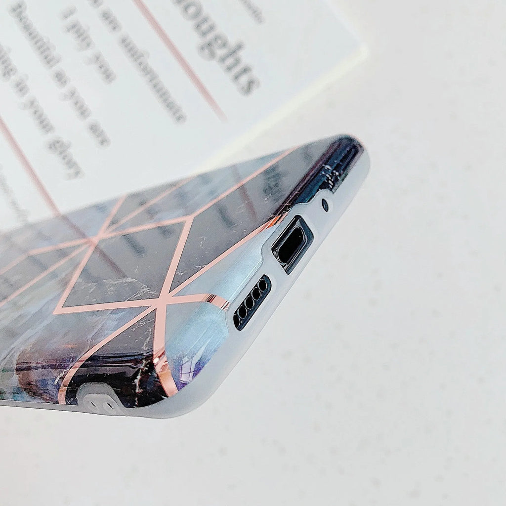 Electroplated marble pattern mobile phone case for Huawei and Samsung devices