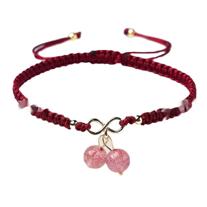 Natural strawberry quartz cherry bracelet for women with 8mm fruit-shaped beads on elastic thread.