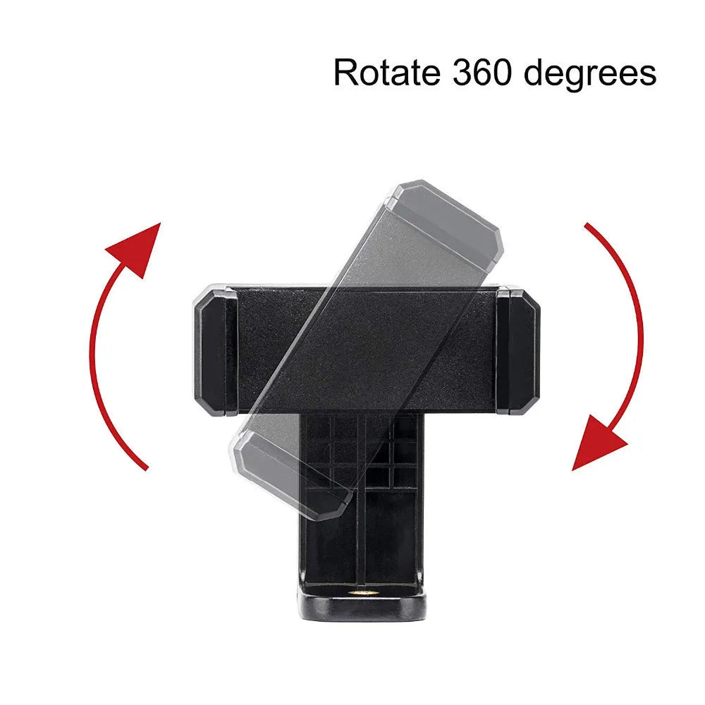 Black plastic single phone holder with rotating clamp and word folder on desk
