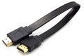 Flat black HDMI cable with HDMI connectors at each end on a white background.