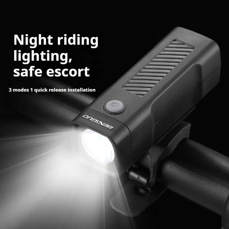 Bicycle headlight with USB charging port and quick-release bracket for handlebar mounting
