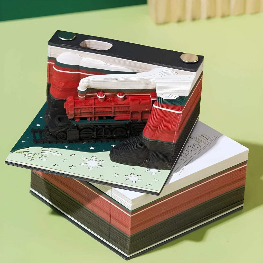 3D sticky notes with paper carving Qingshui Temple design and Christmas Train cover colour
