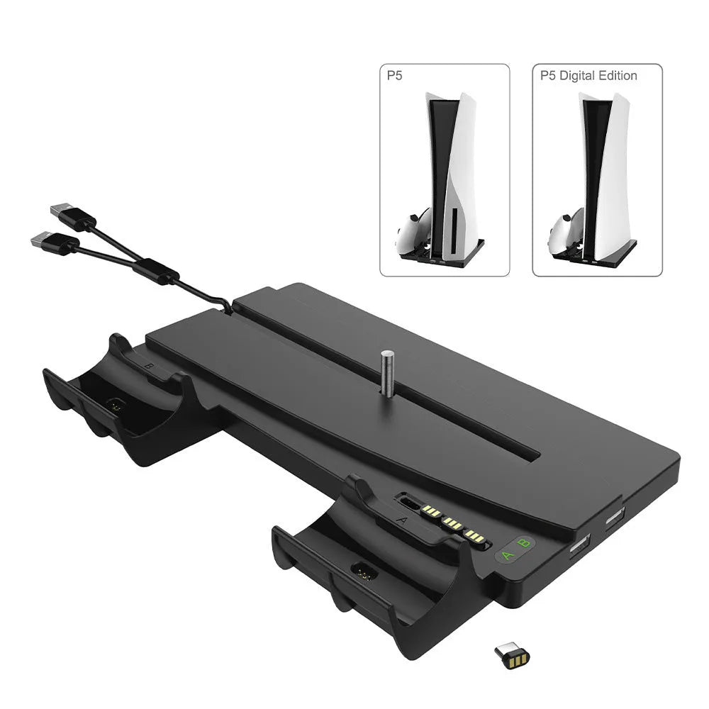 PS5 host multi-function charger stand in black with USB interface and Bluetooth handle charger