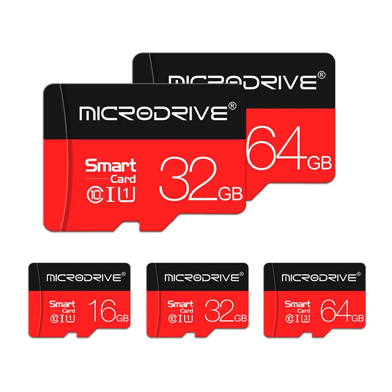 TF micro-SD memory card Class 10 with capacities 4GB to 256GB and an SD card holder for camera drone or smartphone