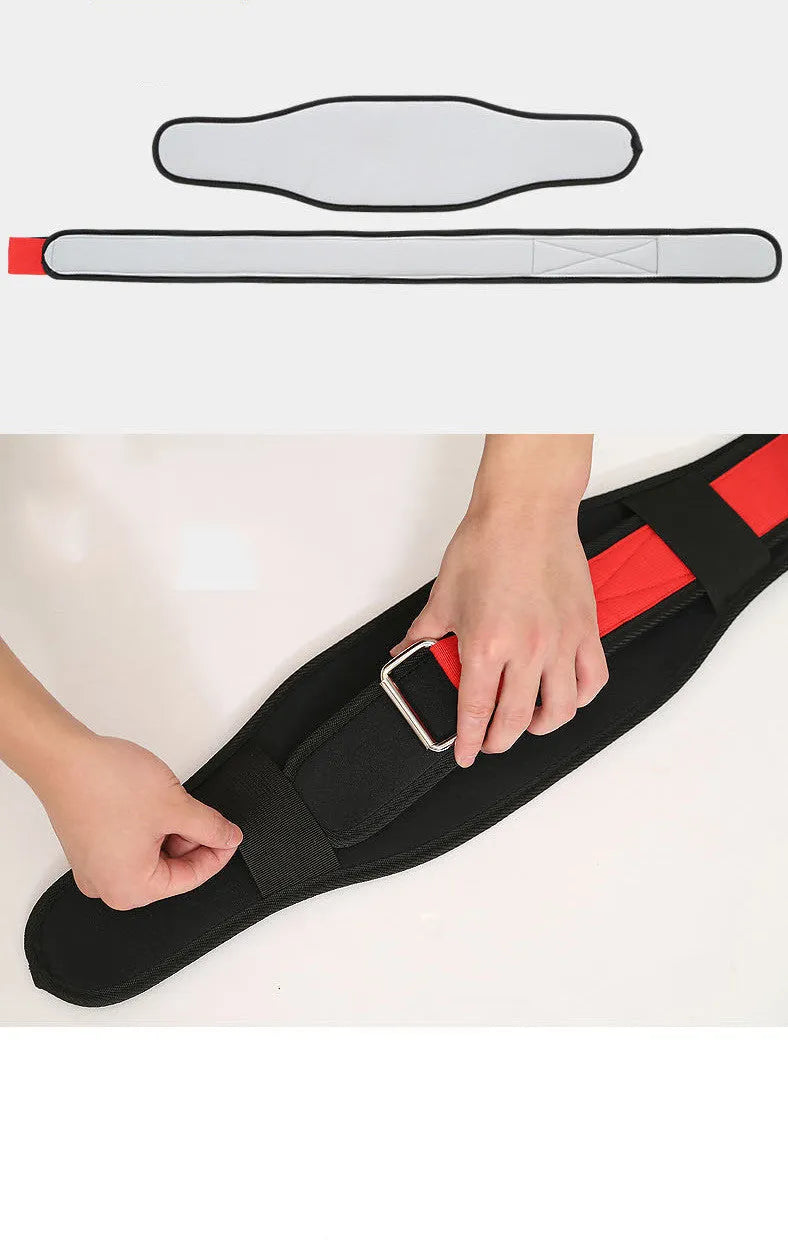 Nylon fitness weightlifting waistband belt in black, red, or yellow colour.