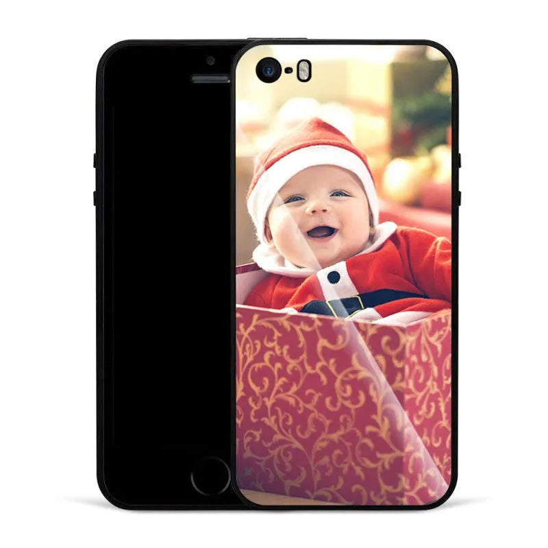 Custom patterned thin iPhone case with a raised edge around the screen and camera on an iPhone.