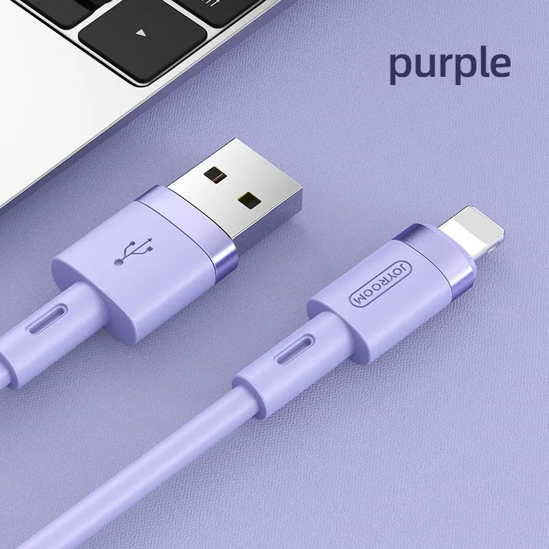 USB Type-C charging cable with straight connector, 1.2m long, shown in black, purple, red, white, and yellow colour options.