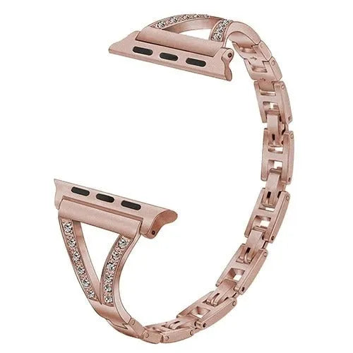 Stainless steel Apple Watch strap with diamond studding in gold, black, pink, rose gold and white colour options.