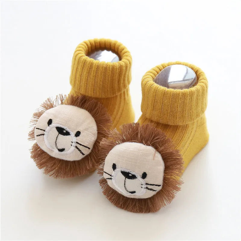 Children's cotton floor socks with non-slip soles in various colour patterns