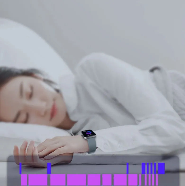 Black smart watch with a 1.7-inch colour touch screen on an adjustable strap, showing a fitness tracking interface.