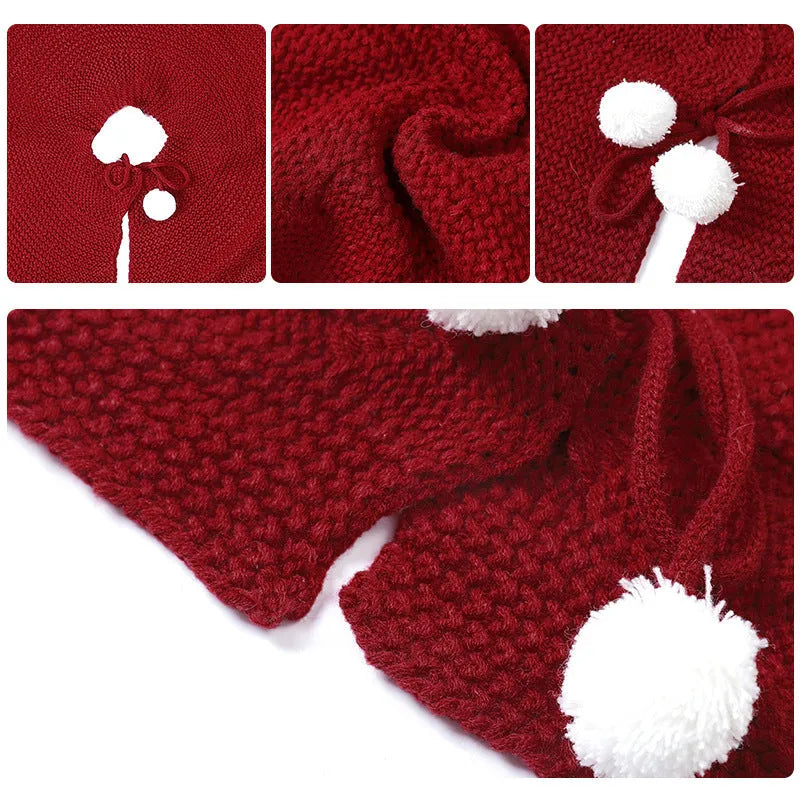 Wine red acrylic Christmas tree skirt 120cm diameter on floor under tree base