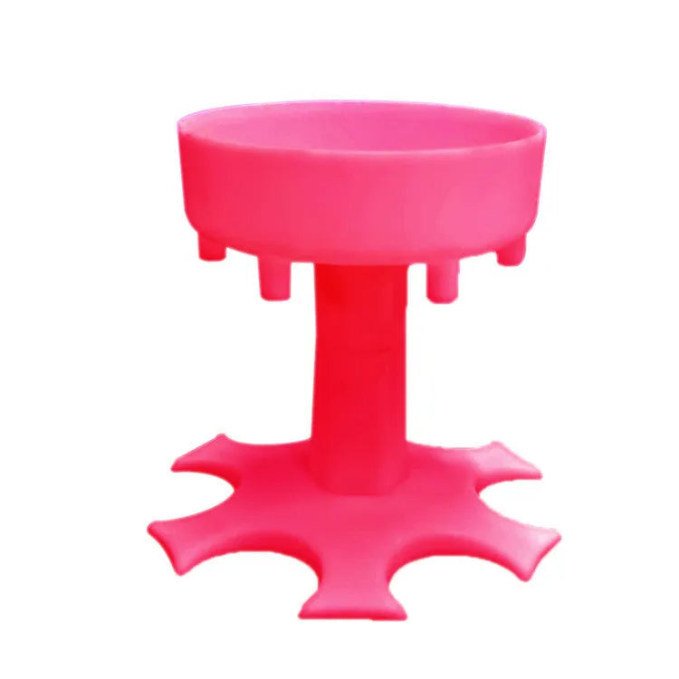 6-port wine dispenser with funnel and six cups in blue, grey, and pink colour options