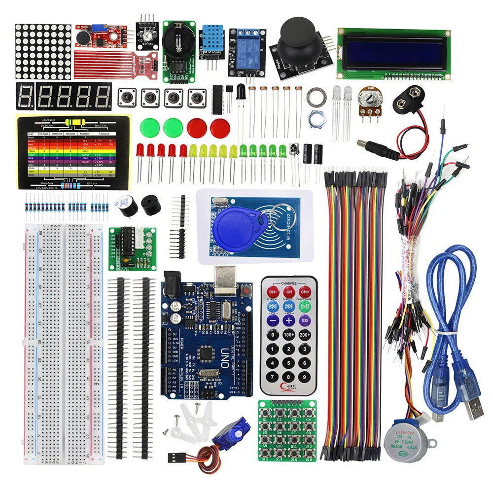 RFID upgraded Arduino starter kit with stepper motor, breadboard, and 33 modules for UNO R3