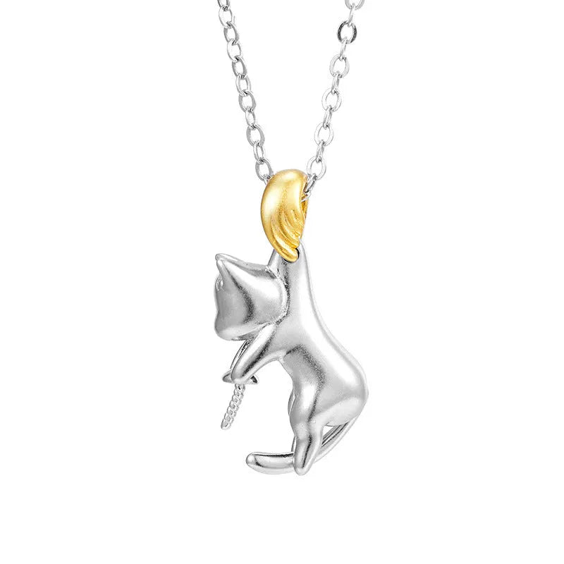 925 sterling silver clavicle chain necklace with cat charm pendant, electroplated finish