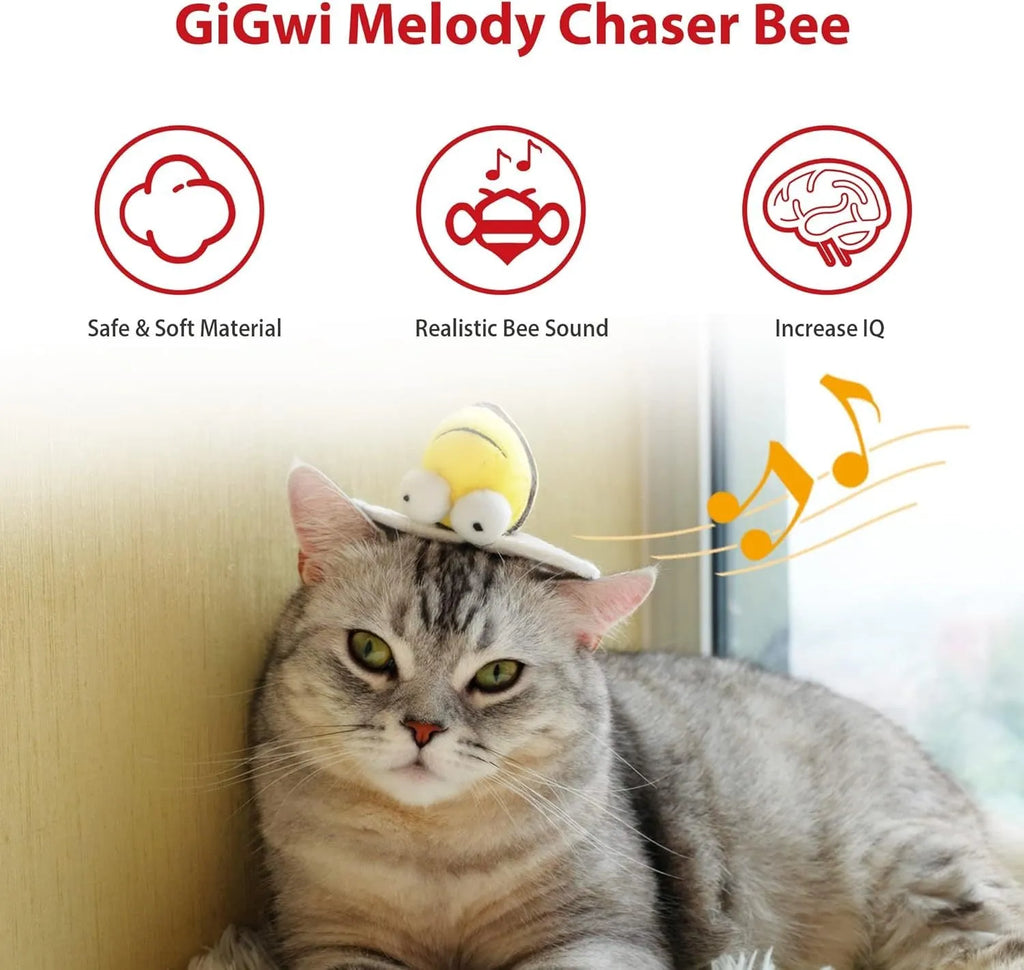 Yellow bee-shaped interactive cat toy with electronic motion-activated squeaking function