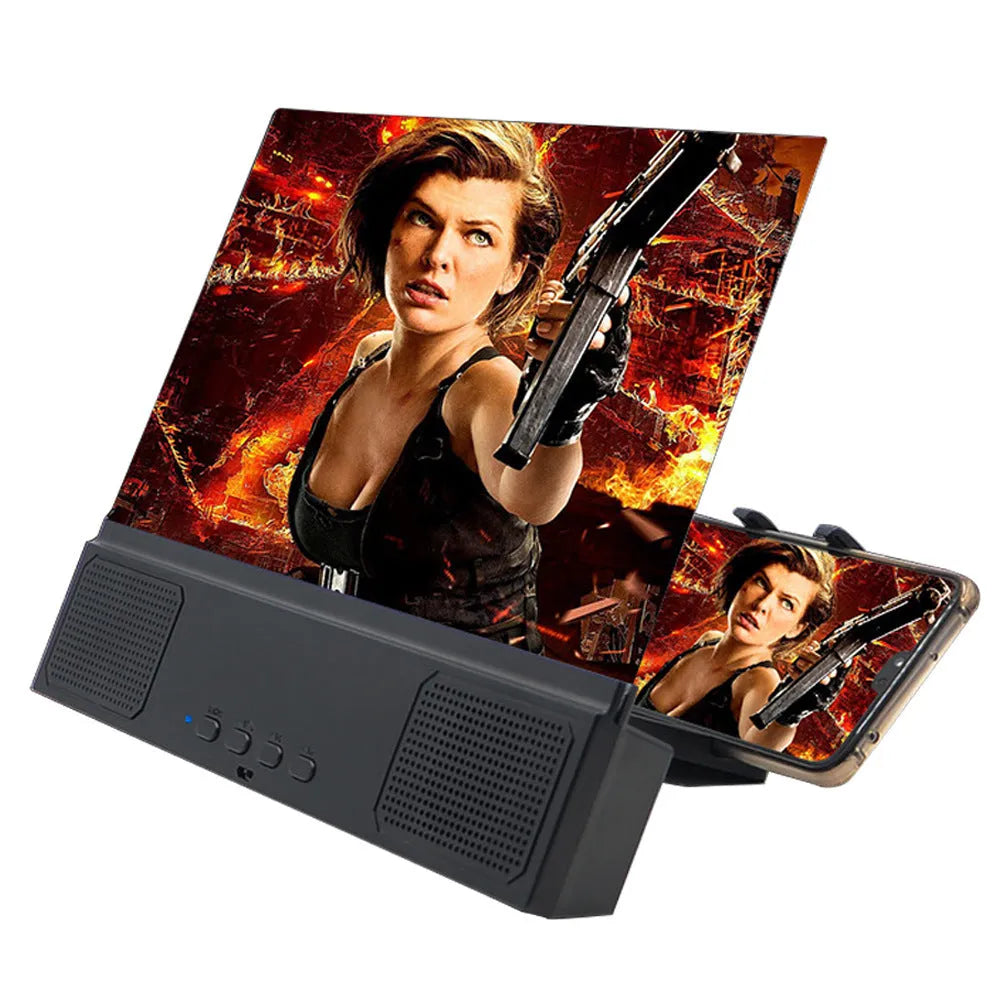 L2 mobile phone screen amplifier with 12-inch acrylic lens and Bluetooth 3.0 audio on a desk