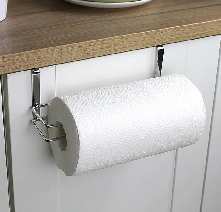 Silver stainless steel cabinet door back-hanging paper towel rack