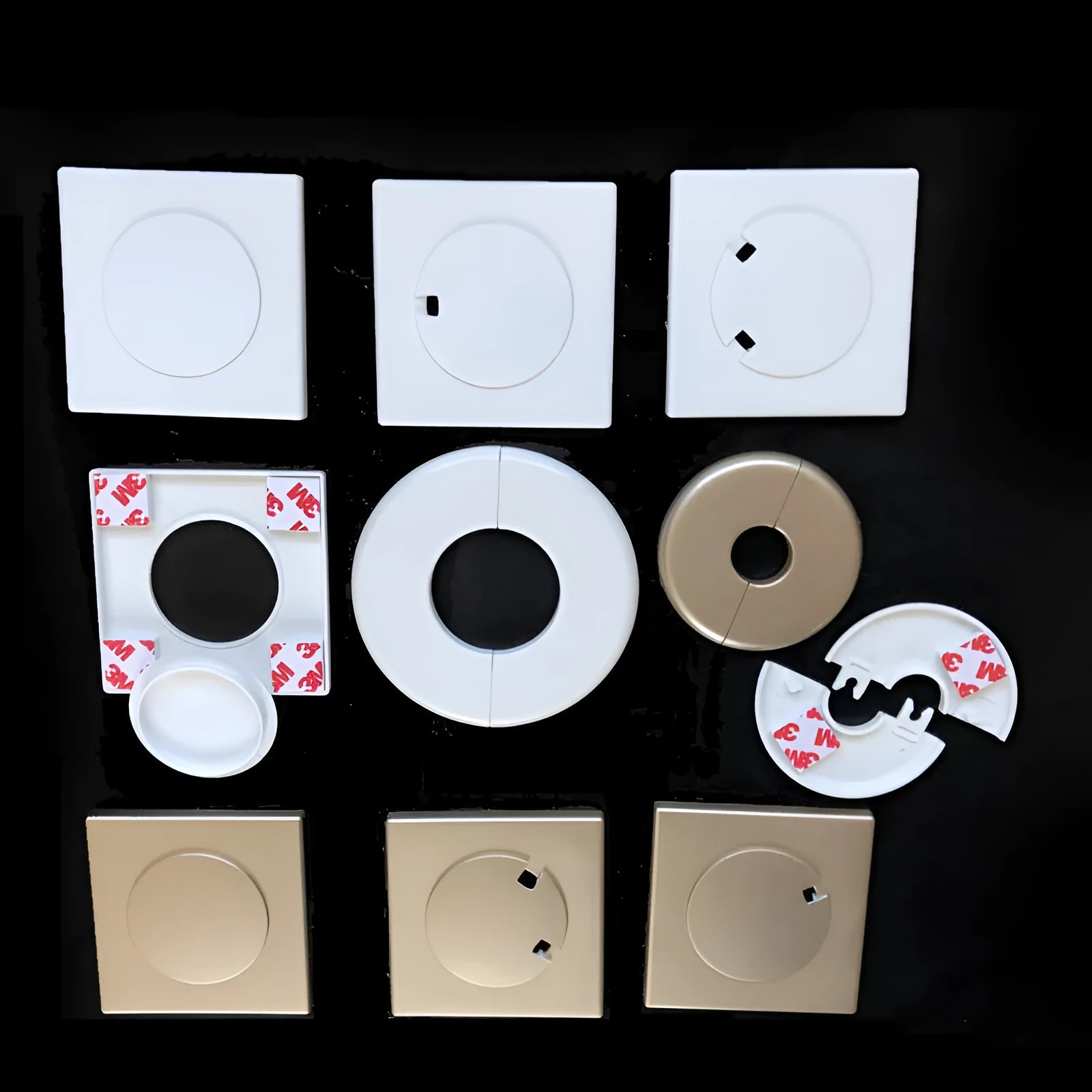 ABS decorative sticker covering ring for wall holes, available in 100mm, 86mm, and 90mm sizes with 3M glue