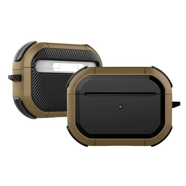 Hard protective shell case for Apple AirPods shown in multiple colours: black, red, pink, green, and yellow.