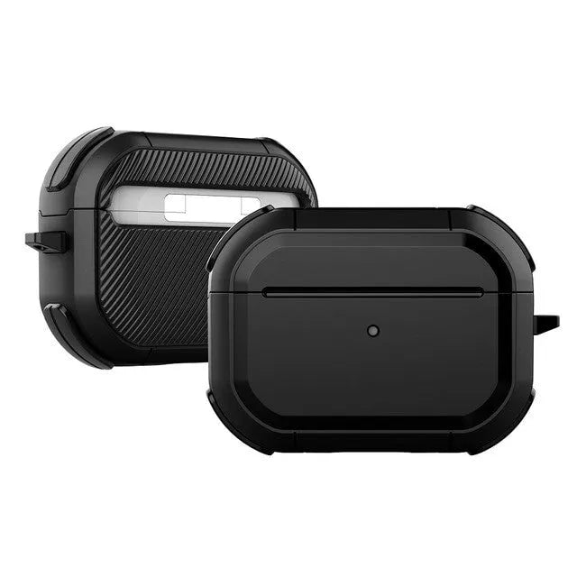 Hard protective shell case for Apple AirPods shown in multiple colours: black, red, pink, green, and yellow.