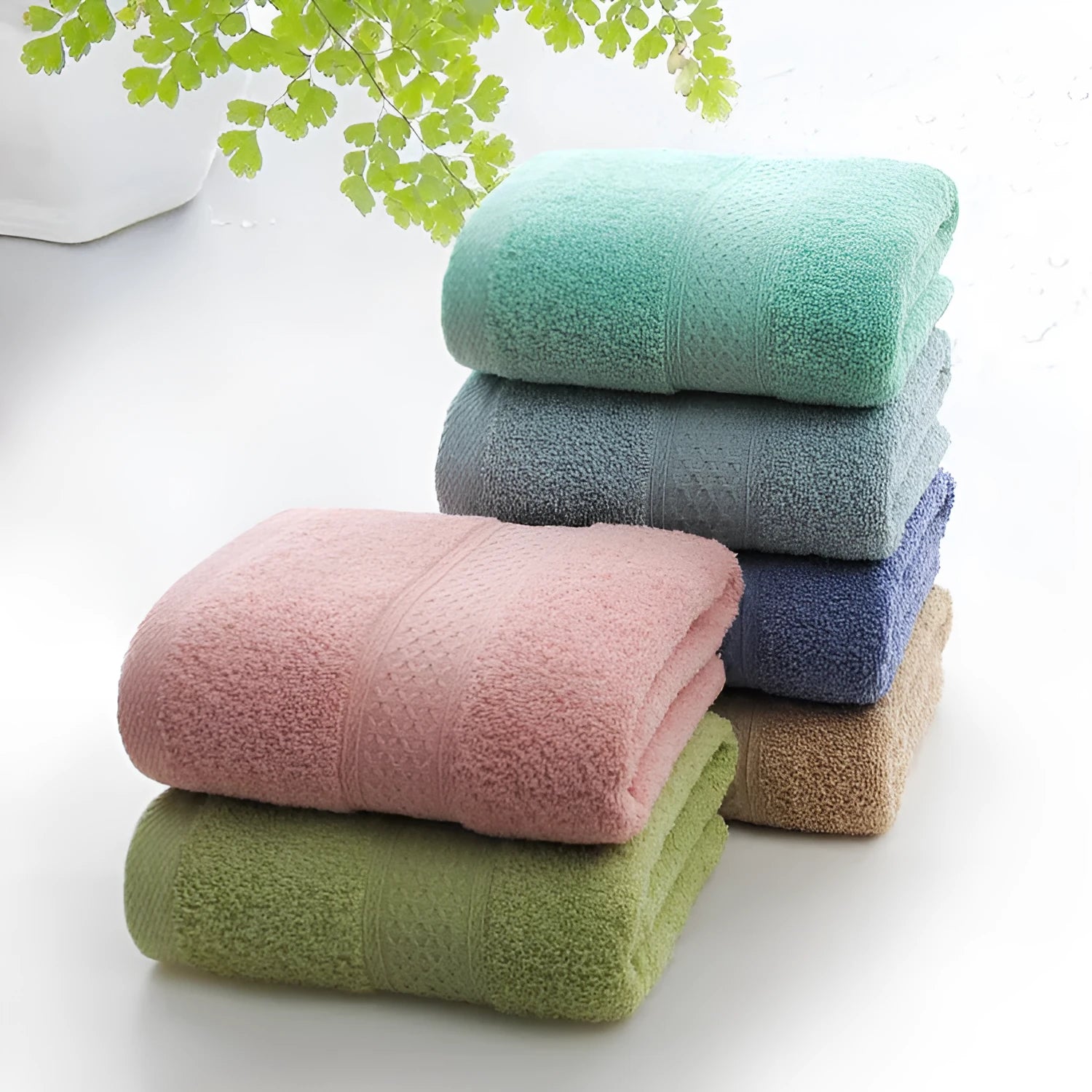 Thickened cotton blend bath towel and beach towel in apple green with weak twist finish