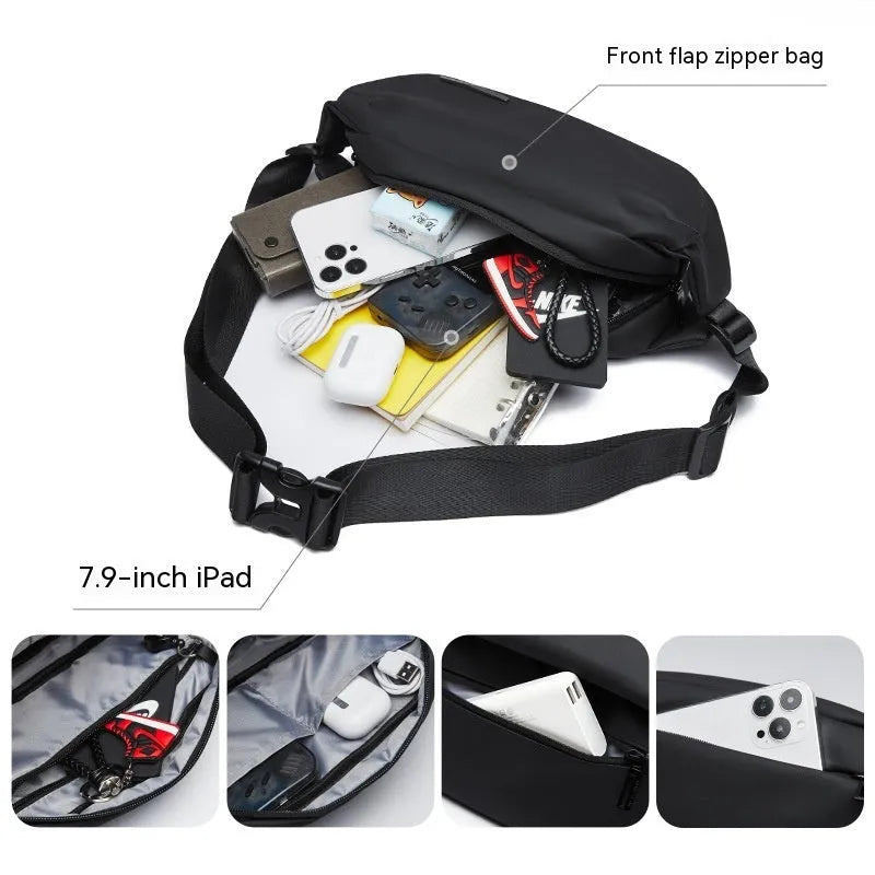 Black men's Oxford cloth messenger bag with one-shoulder riding design