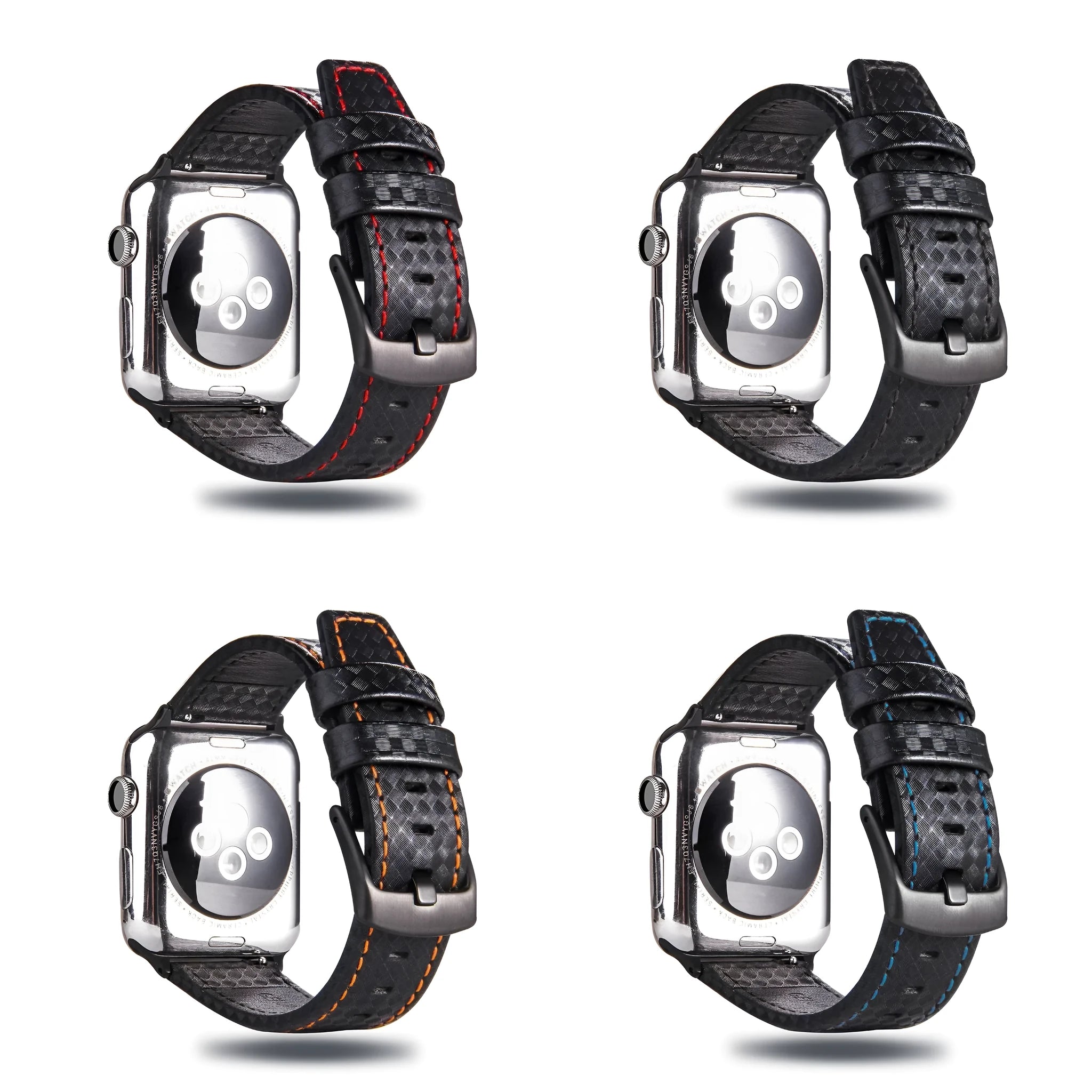 Carbon fiber leather Apple Watch strap with PC hard shell case in black line colour for 42 44mm size