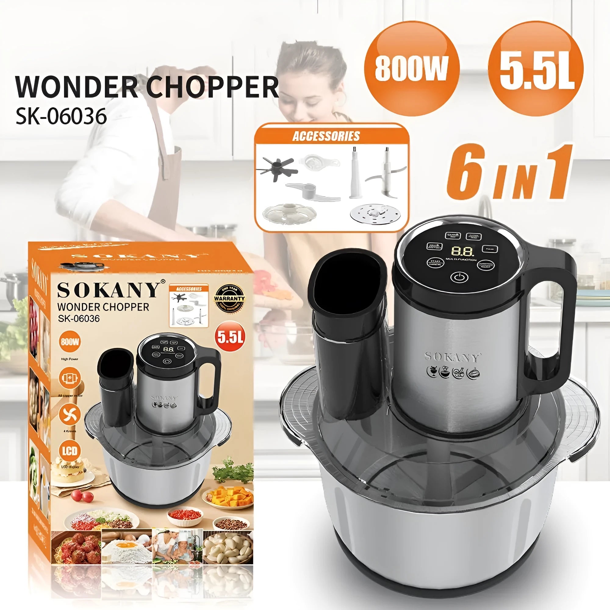 Stainless steel meat grinder machine with 06036 colour and food processing attachments