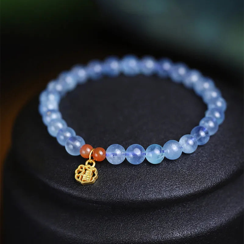 Natural ice translucent crystal bracelet 8mm round beads sequins women's