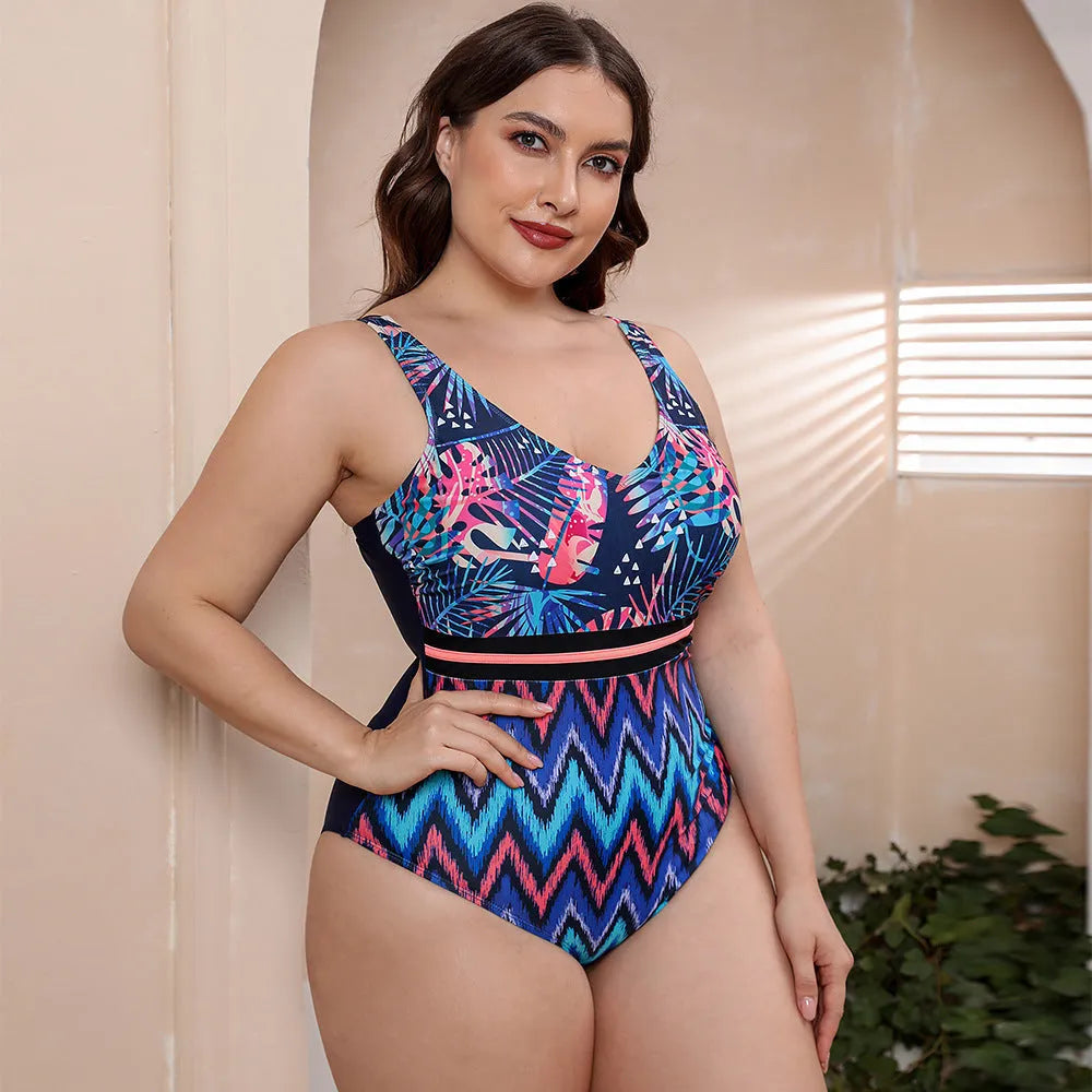 Women's printed spaghetti straps striped vest one-piece swimsuit in blue and white pattern options
