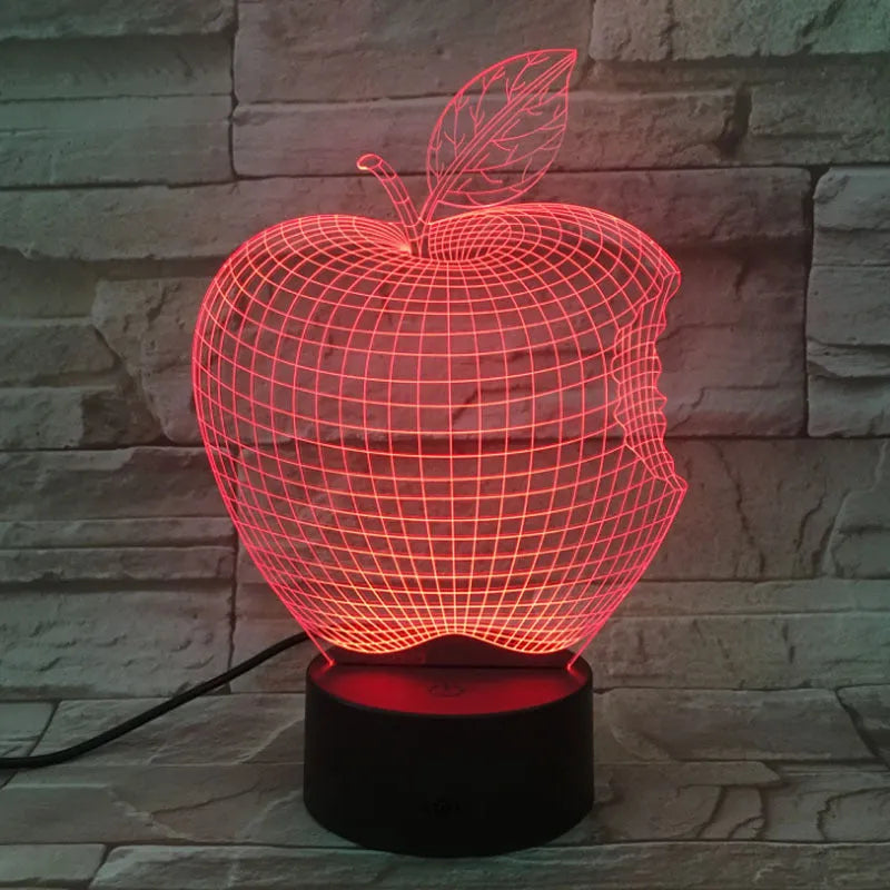 3D fruit colourful LED night light with touch control and acrylic shade showing seven colour options