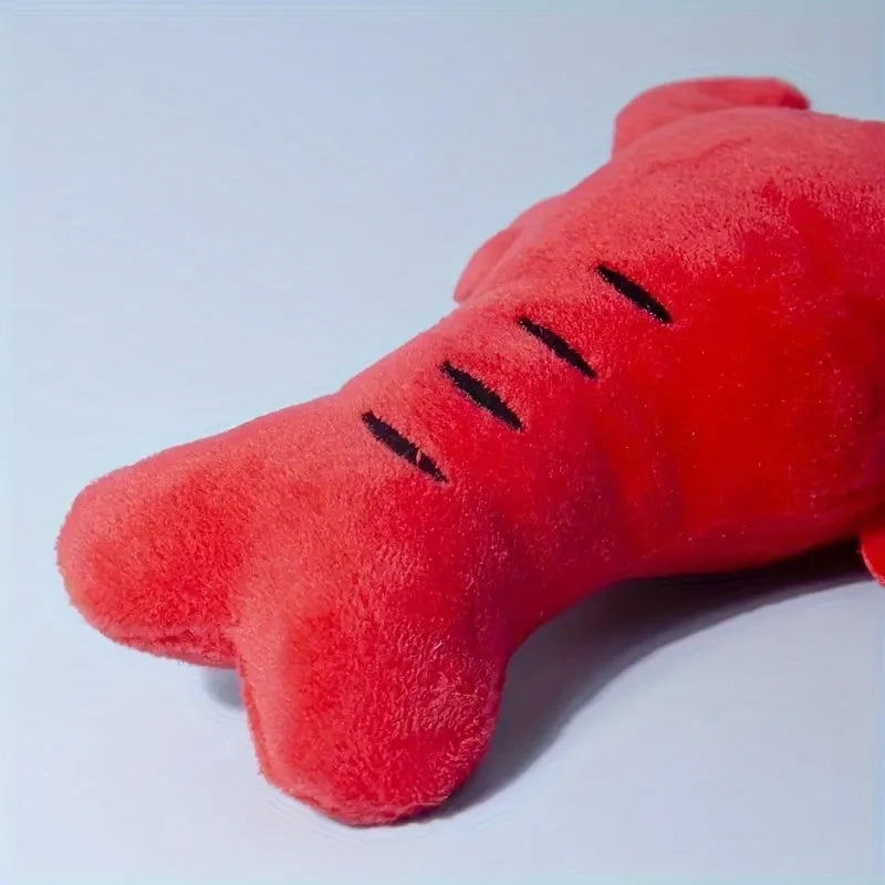 Red squeaky lobster stuffed dog chew toy for small medium breeds measuring 12.5 cm