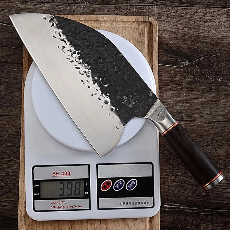 5CR15MOV silver vanadium steel kitchen knife with ebony wood handle, designed for cutting meat and bones