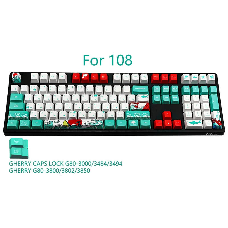 Coral Sea five-sided sublimation PBT keycap set with 110 keys and OEM height for mechanical keyboards