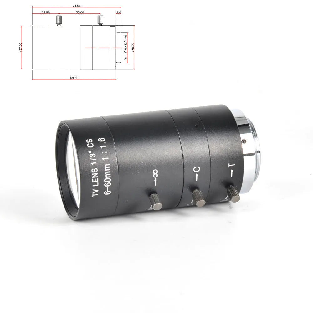 Black manual aperture 6-60mm CS mount camera lens for 1/3 inch format imaging systems