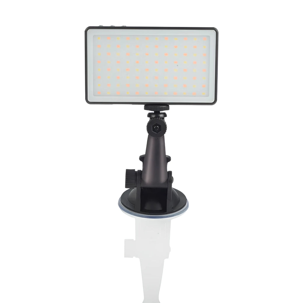 Black aluminium LED video conference light panel with 96 LEDs, USB-C port, and 1/4-inch mount