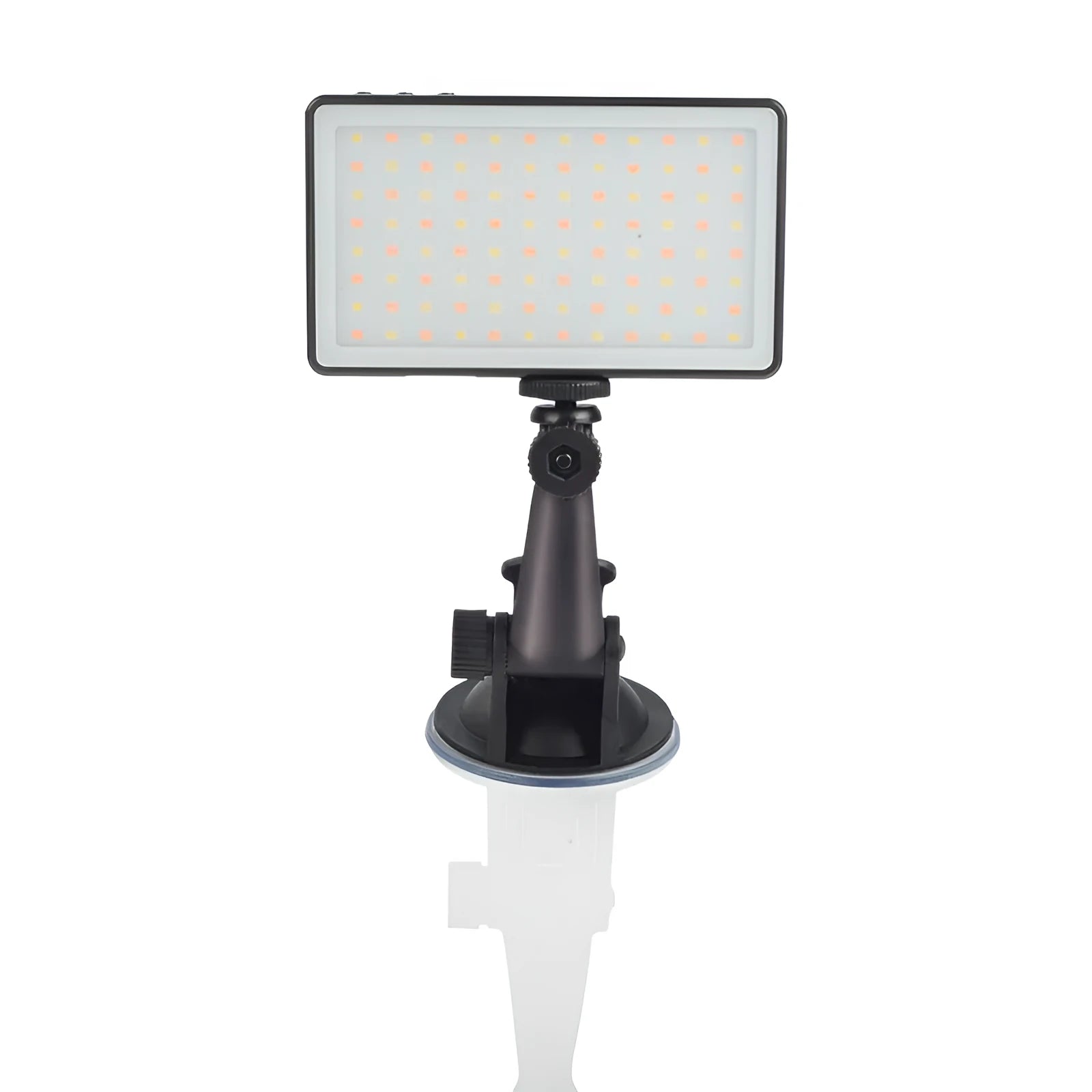 Black aluminium LED video conference light panel with 96 LEDs, USB-C port, and 1/4-inch mount