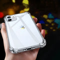 Transparent white shockproof TPU silicone case for iPhone, showing back and edge protection