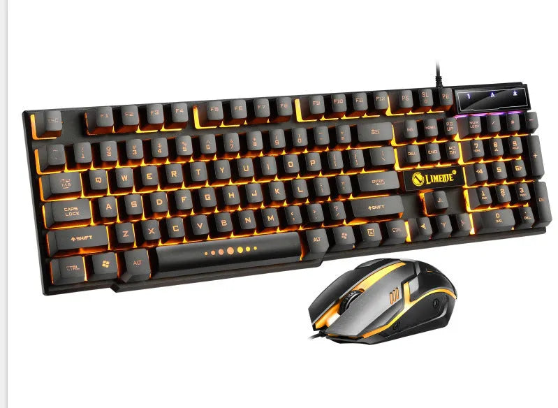 Limei GTX300 gaming keyboard and mouse set in black orange glow colour with backlight illumination
